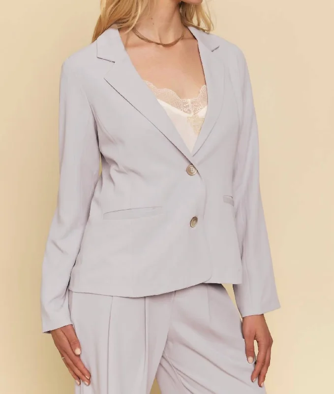 Trendy Casuals Cozy Layered Wearables Double Buttoned Blazer In Lilac Gray
