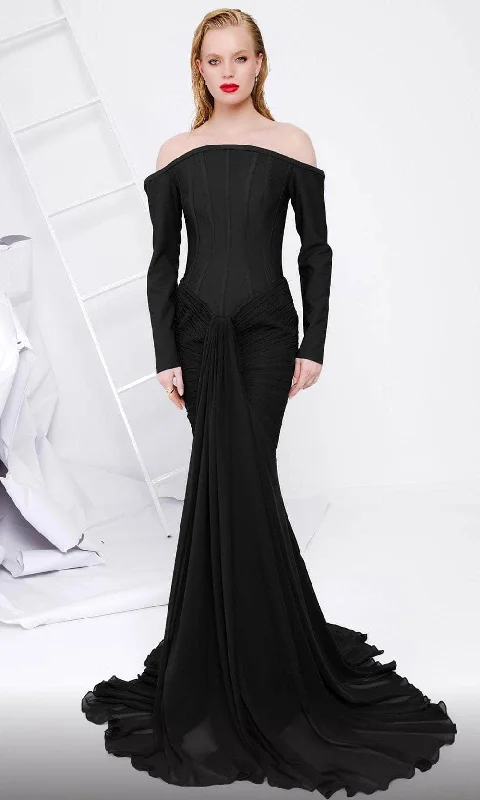 Sporty Elegance Stylish Relaxed Pieces MNM Couture B1112 - Long Sleeve Corset Evening Gown