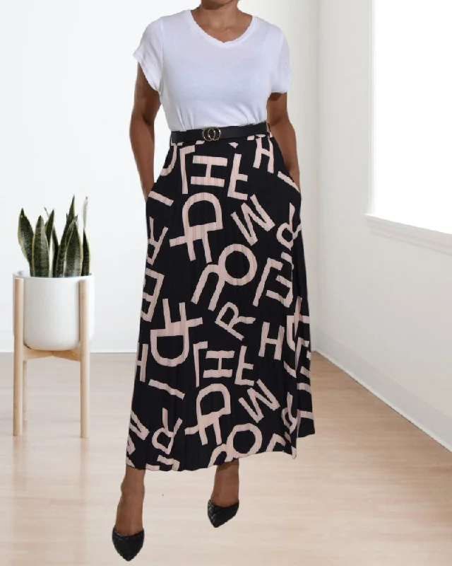 Versatile Wear Effortless Fashion Options Alphabets Print Black Pocket Skirt