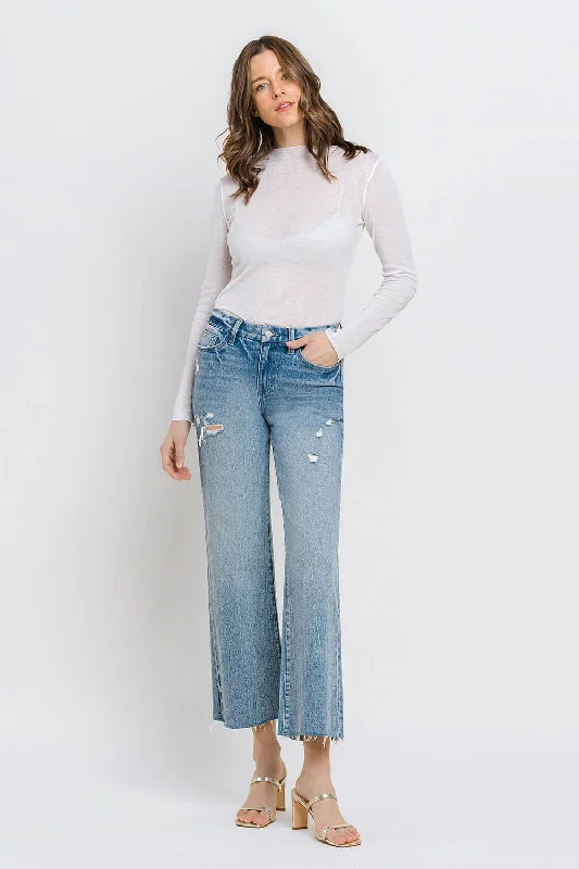Breathable Style Trendy Soft Comfort Vervet by Flying Monkey Mid Rise Crop Wide Leg Jeans