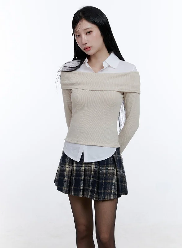 Trendy Casuals Comfortable Warm Layers Ribbed Off-Shoulder Long Sleeve Top CD419