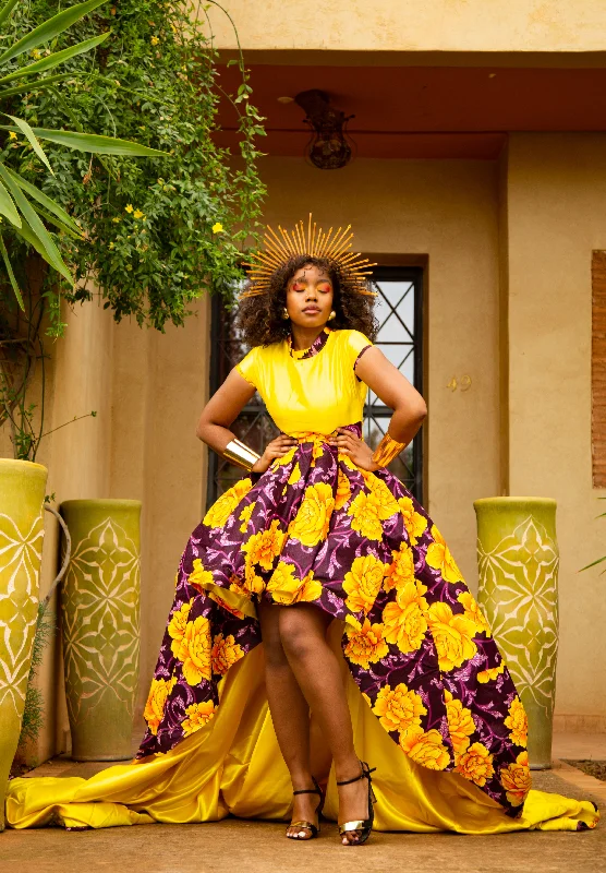 Sporty Elegance Comfortable Chic Wearables Raisa Ankara Maxi Dress | Yellow African Print