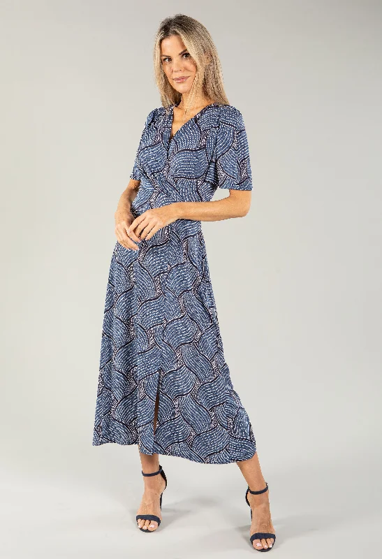 Soft Style Comfortable Fashionwear Polka Dot Printed Wrap Bodice Dress