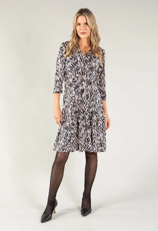 Soft Feel Warm Soft Clothing Tie Detail V Neck Midi Dress