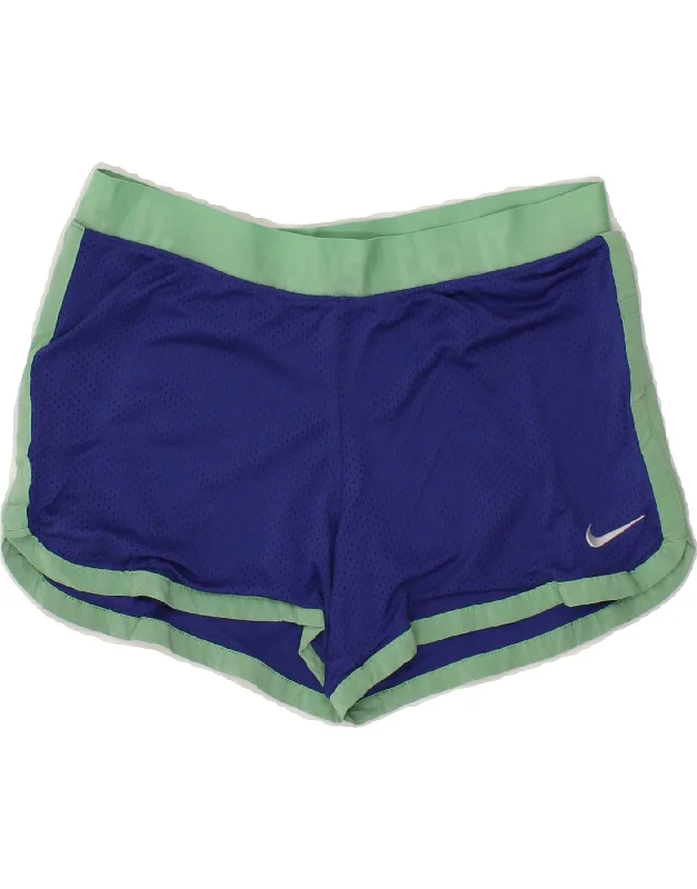 Cozy Chic Wear Relaxed Streetwear Fit NIKE Womens Dri Fit Sport Shorts UK 14 Medium Navy Blue Spotted Polyester