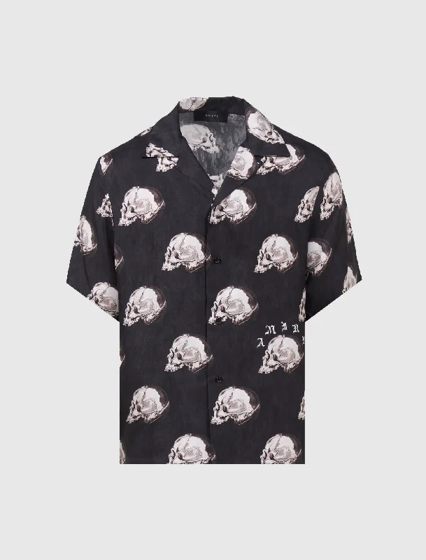 Lounge Chic Soft Wearable Comfort WES LANG SKULL BOWLING SHIRT