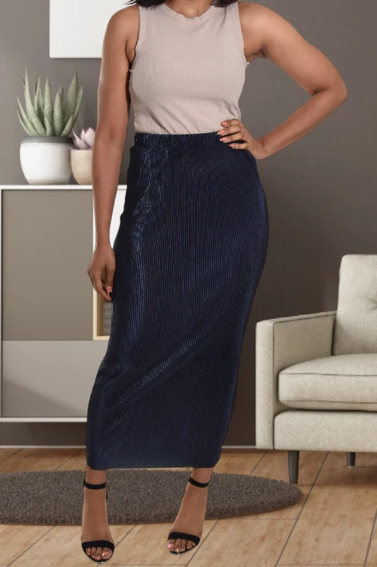 Soft Comfort Casual Soft Layers Elastic Waist Navy Pencil Skirt