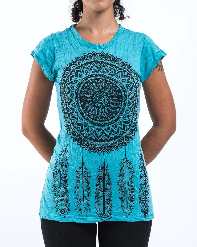 Stylish Jackets Trendy Streetwear Outfits Womens Dreamcatcher T-Shirt in Turquoise