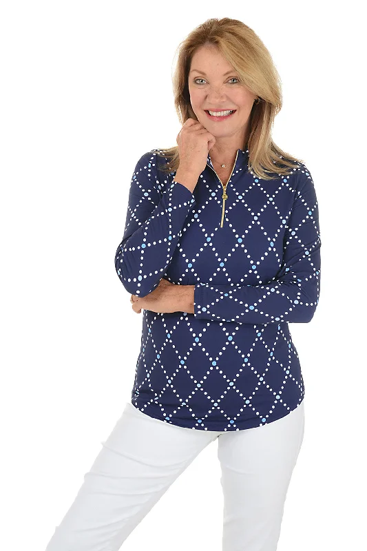 Smart Casuals Trendy Chic Comfort Navy Diamond Geo UPF50+ Sun Shirt