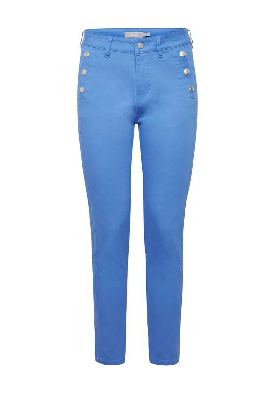 Layered Comfort Stylish Relaxed Clothing Fransa Button Detail Skinny Jeans, Azure Blue