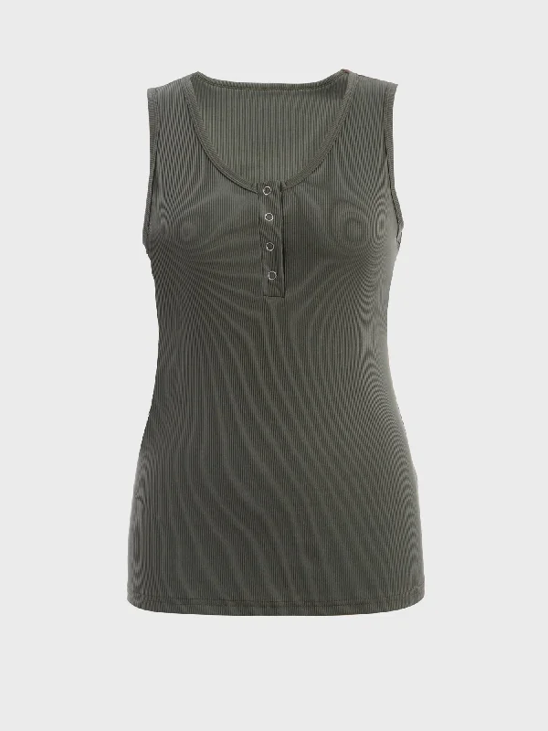 Everyday Comfort Relaxed Layered Looks Midsize Freely Half-Button Ribbed Tank Top