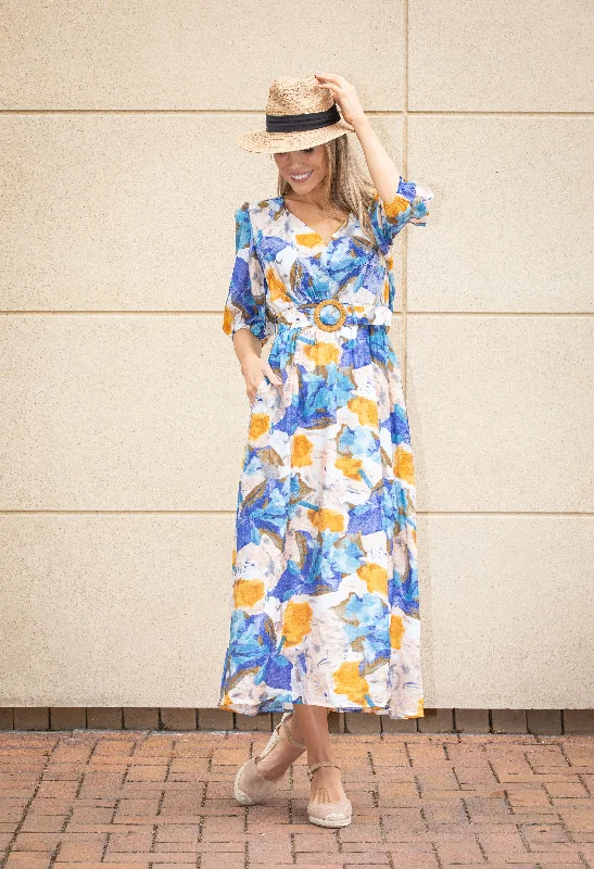 Trendy Wear Simple Comfort Trends Abstract Leaf Print Midi Dress