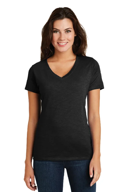 Soft Style Stylish Soft Outfits District Womens Super Slub Short Sleeve V-Neck T-Shirt - Black - Closeout