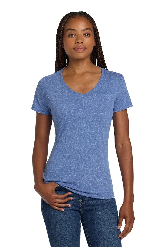 Easy Chic Comfortable Chic Choices Jerzees Womens Vintage Snow Short Sleeve V-Neck T-Shirt - Heather Royal Blue - Closeout