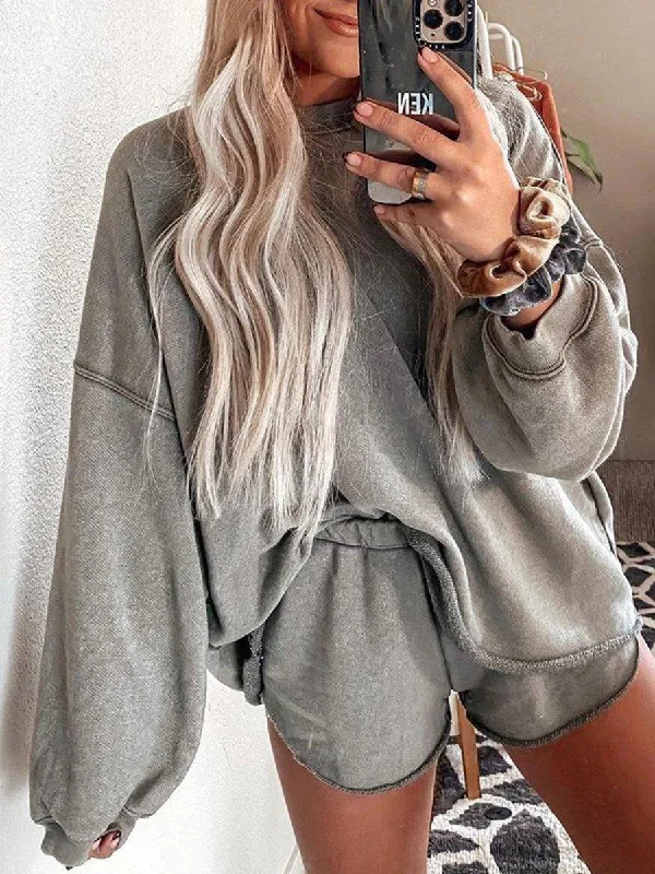 Basic Comfort Practical Warm Clothing Loose Round Neck Top Loose Two-piece Suit