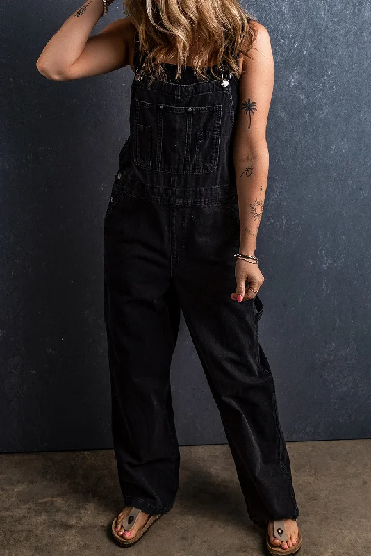 Fashionable Ease Affordable Soft Layers Pocketed Straight Denim Overalls