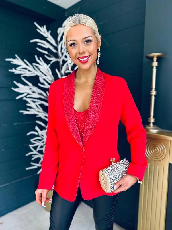 Elegant Fit Comfortable Layering Options Menlo Sequin Detail Blazer Red