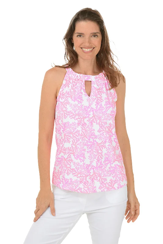 Easygoing Fashion Comfortable Layering Options Pink Coral UPF50+ Keyhole Sleeveless Top Easygoing Fashion Comfortable Layering Options Pink Coral UPF50+ Keyhole Sleeveless Top