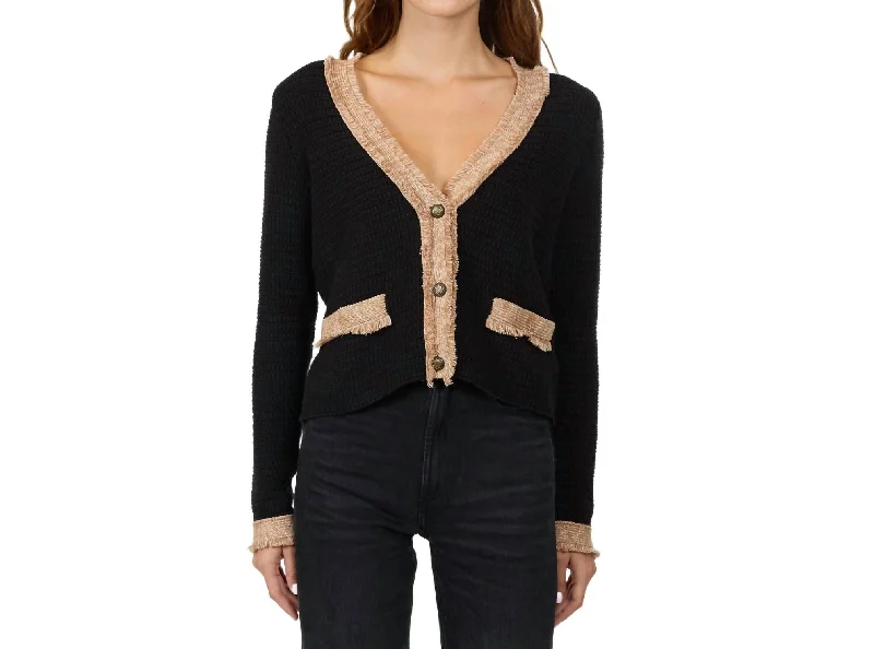 Cozy Fashion womensclothing-dresses-dressFringed Trimmed V-Neck Jacket In Black Combo