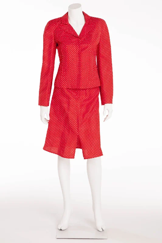 Soft Comfort Trendy Warm Pieces Valentino - 2PC Red Polka Dot Skirt and Blazer - IT 42