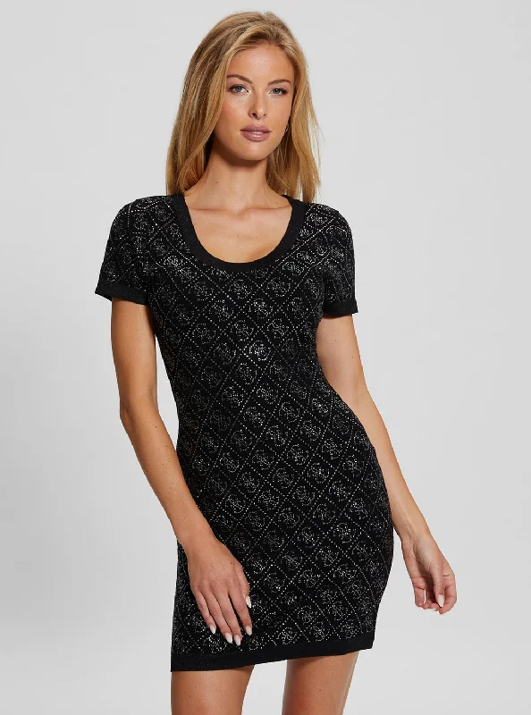 Weekend Comfort Soft Casual Wearable Black Paige 4G Logo Knit Mini Dress