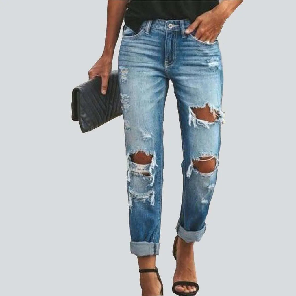 Chic Outfits Cozy Smart Wear Light blue ripped women's jeans