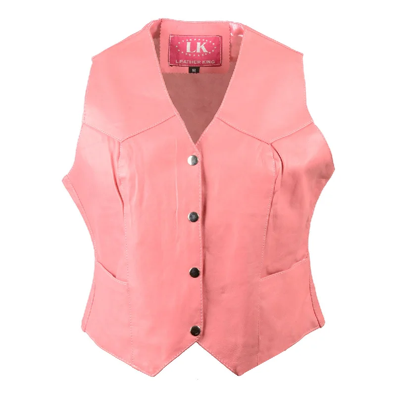 Easy-to-Wear Comfortable Fashion Layers Leather King SH1227 Pink Ladies Classic Leather Four Snap Vest