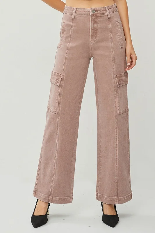 Warm Layers Relaxed Chic Pieces RISEN Full Size High Rise Wide Leg Cargo Jeans