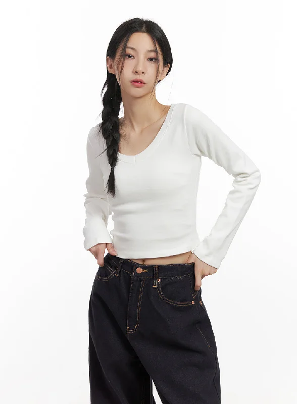 Stylish Ease Cozy Fashion Pieces Comfy Slim-Fit V-Neck Long Sleeve Top CN426