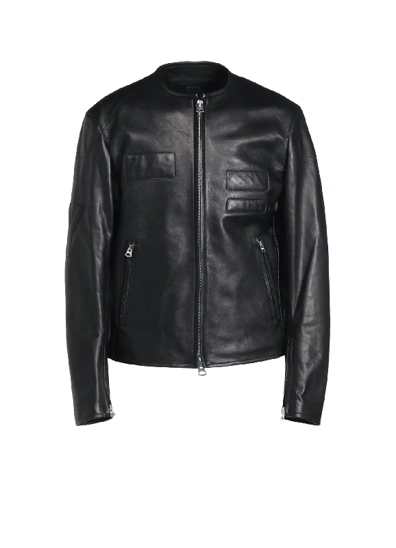 Chic Outfits Affordable Soft Fit SEMI-VEGETABLE TANNED SHEEP LEATHER COLLARLESS MOTORCYCLE JACKET Chic Outfits Affordable Soft Fit SEMI-VEGETABLE TANNED SHEEP LEATHER COLLARLESS MOTORCYCLE JACKET
