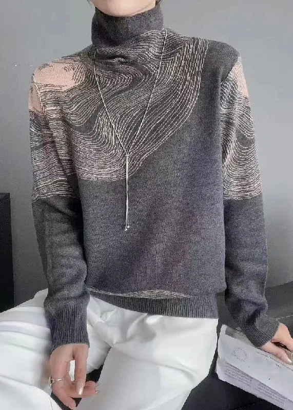 Comfort Fit Warm Soft Clothing French Grey Turtleneck Striped Wool Knit Sweaters Long Sleeve Comfort Fit Warm Soft Clothing French Grey Turtleneck Striped Wool Knit Sweaters Long Sleeve