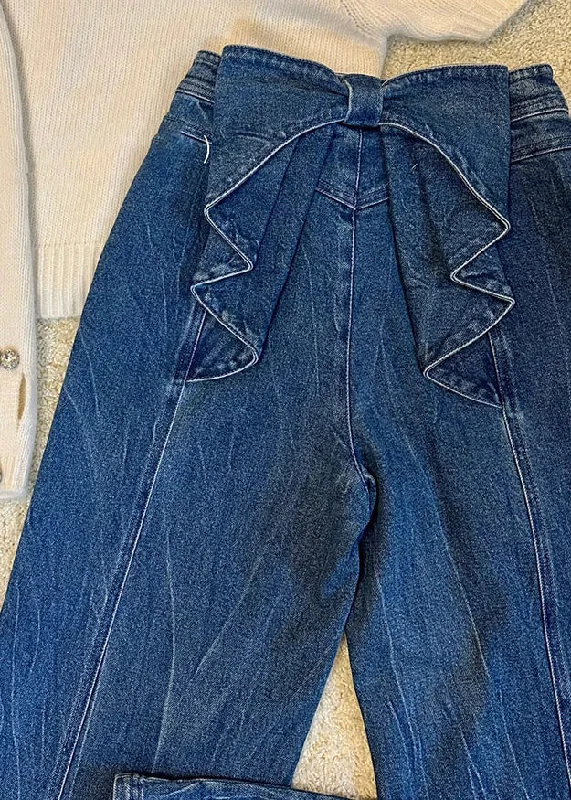 Chic Outfits Comfortable Everyday Pieces New Blue Bow High Waist Denim Pants Spring
