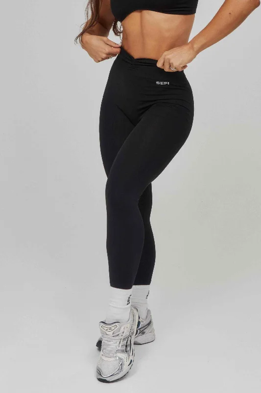 Soft Layers Cozy Street Fashion Butterluxe Ruched Waist 7/8 Leggings - Black Truffle