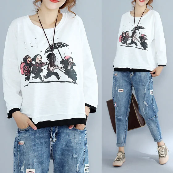 Comfortable Jeans Trendy Streetwear Outfits new white cartoon prints cotton tops plus size o neck t shirt