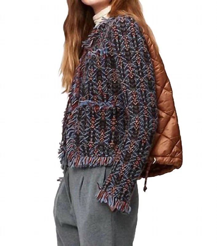 Comfort Fit Cozy Everyday Styles Cook Boucle Fringe Jacket In Blue