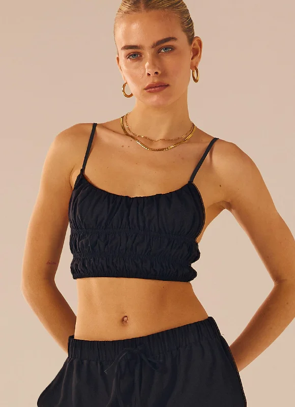 Stylish Jackets Relaxed Chic Pieces Beautiful Liar Linen Crop Top - Black