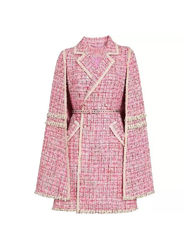Urban Comfort Practical Soft Fit Pink Tweed Cape Belted Coat