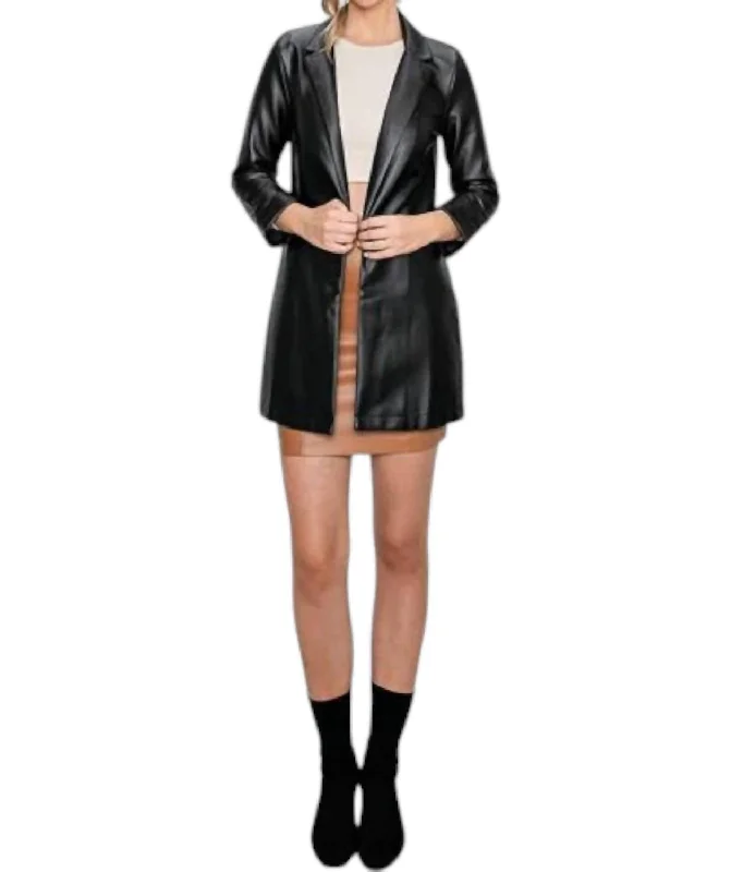 Cozy Apparel Soft Wear Fit Pleather Oversized Blazer Jacket In Black