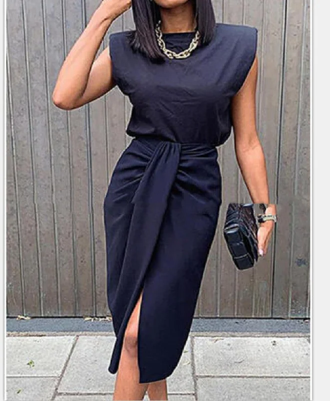 Easygoing Fashion Cozy Clothing Choices New Fashion Sleeveless Front Slit Irregular Slim Dress