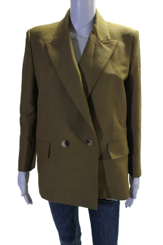 Chic Outfits Relaxed Comfort Pieces Khaite Womens Long Sleeves Double Breasted Blazer Jacket Tan Brown