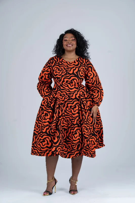Cozy Vibes Practical Soft Layers Lucia Ankara Midi Dress | Orange African Print