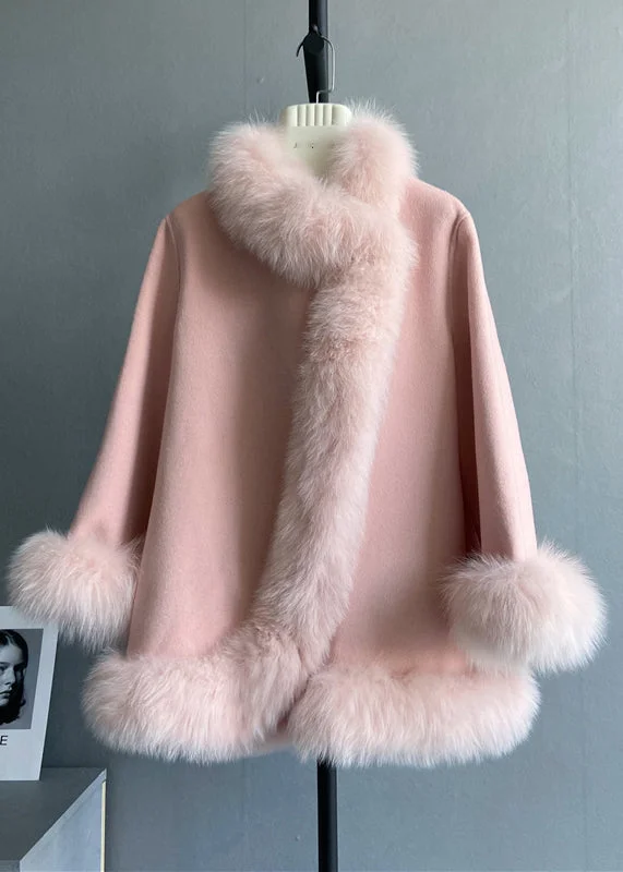 Cozy Pants Stylish Relaxed Clothing Italian Pink Fox Collar Patchwork Wool Coat Winter Cozy Pants Stylish Relaxed Clothing Italian Pink Fox Collar Patchwork Wool Coat Winter