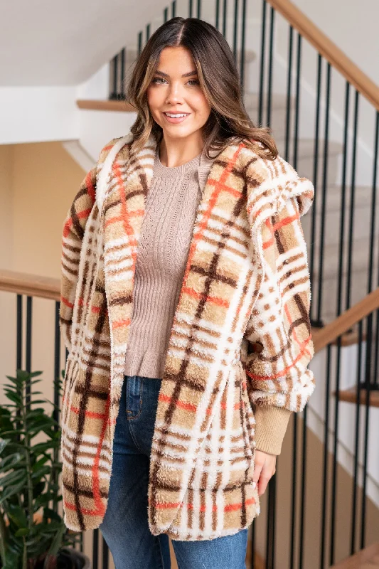Basic Comfort Trendy Comfy Outfits Flannel Plaid Sherpa - Taupe Mix