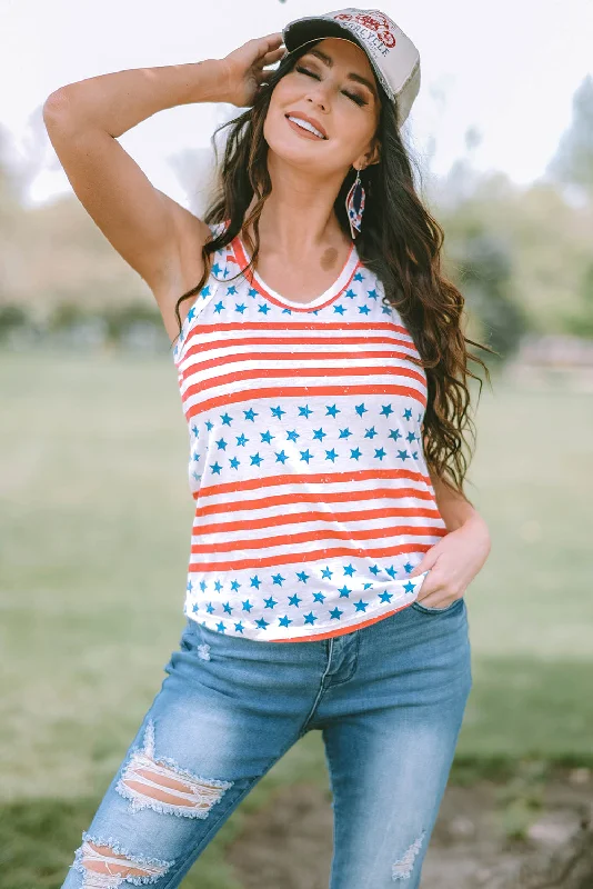 Breezy Style Trendy Streetwear Outfits Stars and Stripes Round Neck Tank
