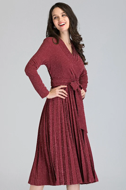 Soft Fabrics Warm Street Style Pink Diamond Pleated Midi Dress