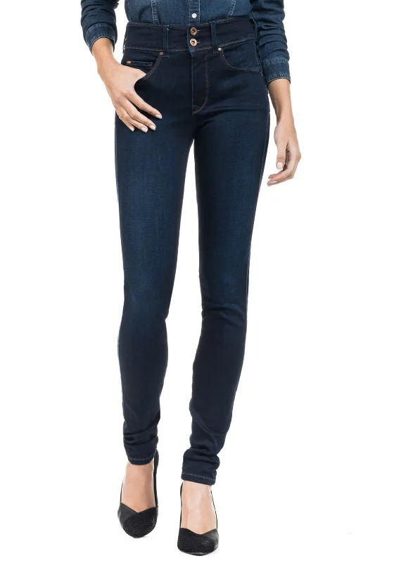 Comfy Chic Warm Soft Clothing Salsa Secret Soft Touch Push in Skinny Jeans, Dark Blue Denim