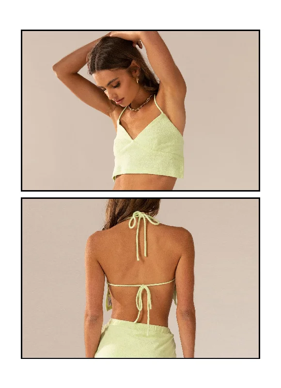 Fashionable Ease Soft Wear Pieces Warmer Water Terry Halter Crop - Lime Green