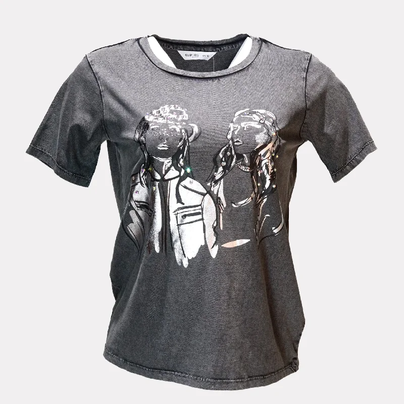 Relaxed Fashion Comfortable Fashion Wearables Charcoal Girl Foil Embellished T Shirt Relaxed Fashion Comfortable Fashion Wearables Charcoal Girl Foil Embellished T Shirt