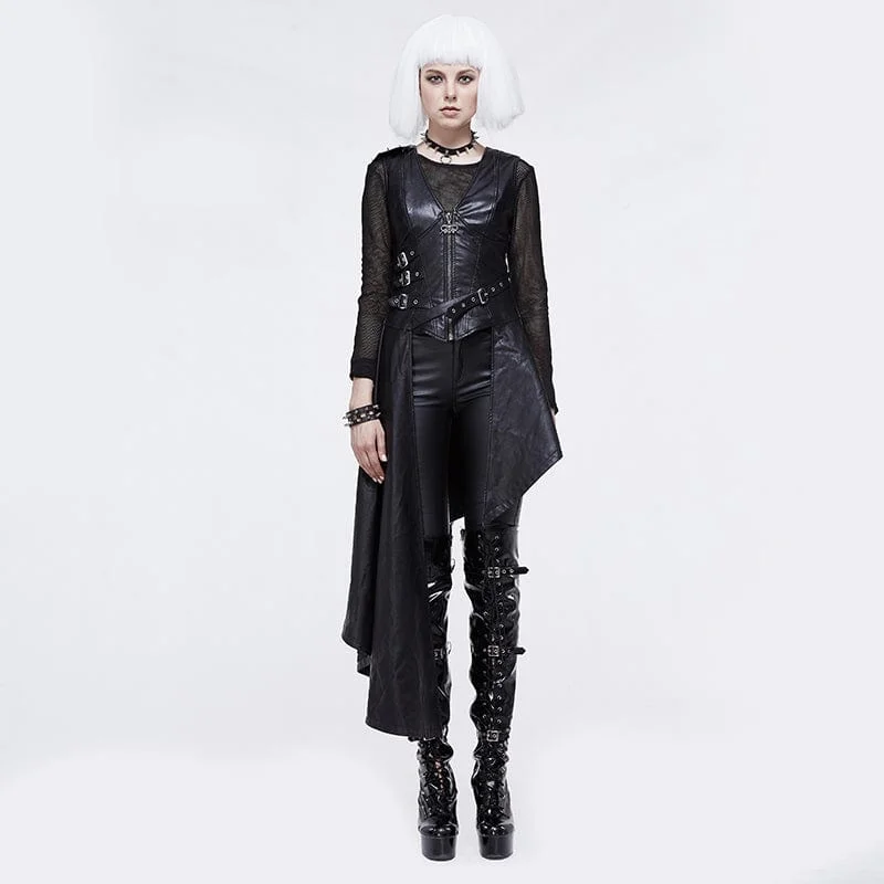 Everyday Style Chic and Comfortable Pieces Women's Punk Irregular Hem Faux Leather Waistcoat Everyday Style Chic and Comfortable Pieces Women's Punk Irregular Hem Faux Leather Waistcoat