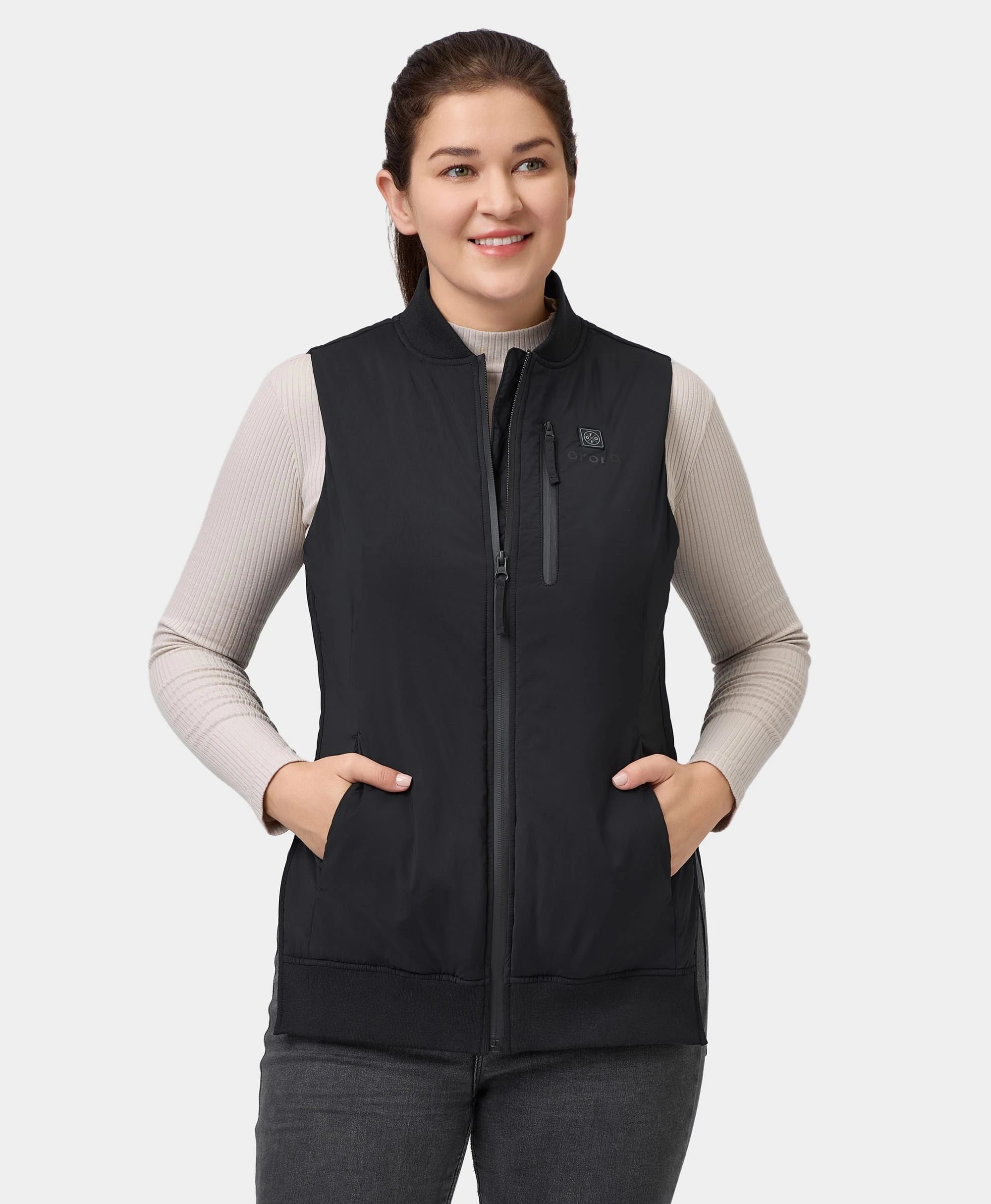 Light Fit Relaxed Chic Pieces Blair Women's Heated Long Bomber Vest